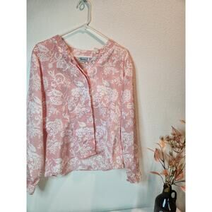 Vintage Notations Red White Button Front Blouse Size 8 Long Sleeve Retro 80s‎